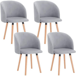 Lot de 4 Chaise de Cuisine en Velours, Fauteuil de Repas Salle à Manger, Scandinave, Gris - Woltu