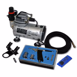 [Kit complet aérographie] – Le kit compresseur Airbrush AS 18-2 de Wiltec inclut un compresseur d’air sans huile avec un débi ...