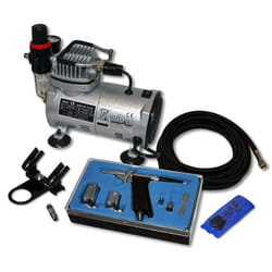 Wiltec - Kit Airbrush avec compresseur as 18-2 – 20-23 l/min – avec Pistolet aérographe 116, Godets & Accessoires – pour débutants et professionels –