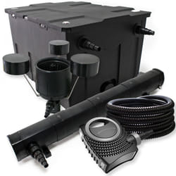 Wiltec - Kit complet: CBF-550 Filtre de bassin jusqu'à 60000 l Biologique, NEO10000 pompe de filtration 10000l/h 80W, CUV-272 lampe uv 72W, 25m Tuyau