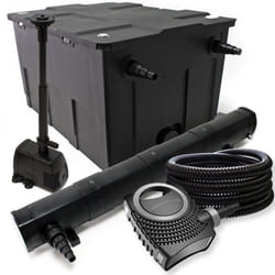 Wiltec - Kit complet: CBF-550 Filtre de bassin jusqu'à 60000 l, NEO10000 pompe de filtration 10000l/h 80W, CUV-272 lampe uv 72W, 25m Tuyau 25 mm,
