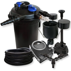 Wiltec - SunSun Kit complet: CPF-15000 Filtre de bassin à pression jusqu'à 30000L avec 18 w Lampe uv, NEO10000 pompe 10000l/h 80W, 25m Tuyau 25mm,