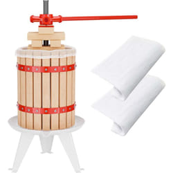 Wiltec - Kit Presse à fruits avec 3 torchons – 345 x 345 x 575 mm – capacité 6 l – avec Panier en hêtre et Sac de filtrage – Pressoir manuel pour