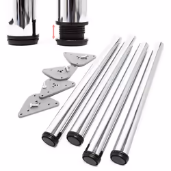 Lot de 4 Pied de table Acier inoxydable pieds Chromé Support de Table Réglable Hauteur 70cm