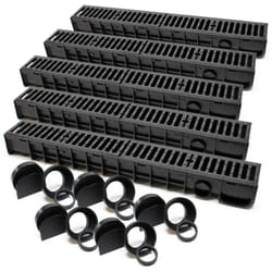 Wiltec - 5x Caniveau – 1000 x 140 x 115 mm – Capacité de charge 25 t – avec Grille de recouvrement en fonte – Drainage Eaux usées Rigole Évacuation