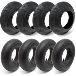 Wiltec Lot de 4x Pneus & 4x Chambres à air 4.00-8 pour Roues de brouette – avec Valve droite TR13 – capacité de charge max. 160 kg – Chariot