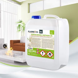 FLAMBIOL® Bioéthanol Premium en Gel (16 x 5 L) – Combustible Longue Durée Idéal pour Cheminées dIntérieur et dExtérieur
