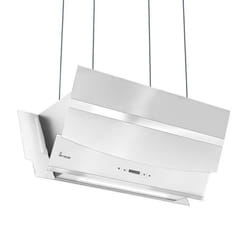 Hotte aspirante cuisine 90cm Hotte Îlot Inclinées acier inoxydable verre blanc