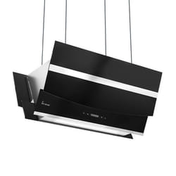 Hotte aspirante cuisine 90cm Hotte Îlot Inclinées acier inoxydable verre noir