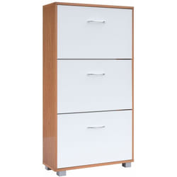 Meuble à chaussures 3 abattants 115x60x24cm Armoire de rangement 18 paires Étagère couloir entrée Hêtre - Blanc