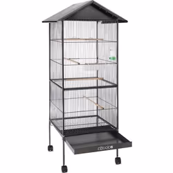 Cadoca volière avec toit 130x52x52cm tiroir à sable Intérieur Extérieur Cage à oiseaux Volière avec accessoires Roulettes