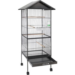 Cadoca volière avec toit 130x52x52cm tiroir à sable Intérieur Extérieur Cage à oiseaux Volière avec accessoires Roulettes