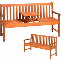 Banc de jardin en bois deucalyptus 3 personnes avec plateau rétractable certifié FSC®