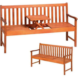 Banc de jardin en bois deucalyptus 3 personnes avec plateau rétractable certifié FSC®