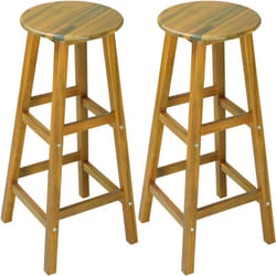 Casaria® 2x Tabourets de bar chaises hautes bois d'acacia assise ronde avec repose-pieds hauteur 75 cm style rustique
