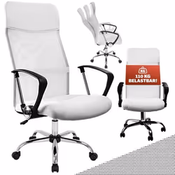 Fauteuil de bureau blanc Chaise de bureau Siège ordinateur ergonomique rembourré Dossier Hauteur ajustable