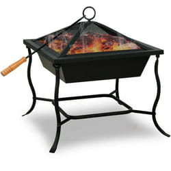 Deuba  Brasero de Jardin • carré 45x45 cm • Acier Noir • avec Couvercle  Barbecue Brasier extérieur cheminée