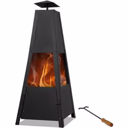 Deuba Brasero de Jardin • Pyramide • métal • avec tisonnier Barbecue Brasier extérieur cheminée