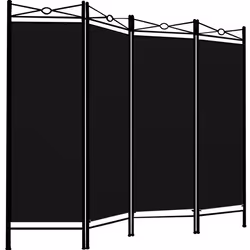 Paravent en metal et tissu 180x160cm 4 panneaux séparateur de pièces noir pas cher