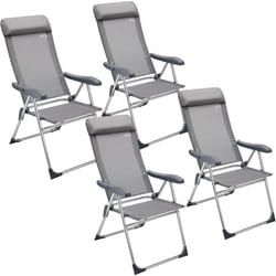 Lot de 4 chaises de jardin pliantes en aluminium avec accoudoirs Dossier haut réglable en 7 positions Chaises de camping