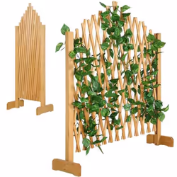 Treillage jardin brun 180x107cm support plantes grimpantes brise-vue pliable Clôture de jardin treillis extensible Bois Pare- ...