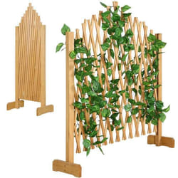 Treillage jardin brun 180x107cm support plantes grimpantes brise-vue pliable Clôture de jardin treillis extensible Bois Pare-vue