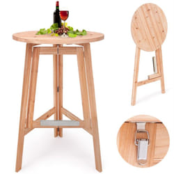 Table Haute en bois massif naturel Mange-Debout Ronde Nordique Pliable Cuisine Jardin Terrasse Cocktail Bar Fêtes Moderne Nordique