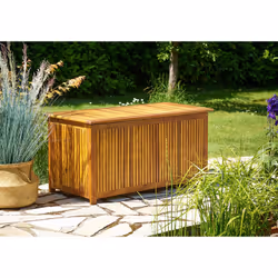 Description générale Ce coffre de rangement spacieux, fabriqué en bois dur d'acacia, est idéal pour stocker vos coussins de m ...