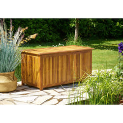 Casaria® Coffre de rangement bois d'acacia 205 l avec bâche intérieure couvercle 160kg boîte caisson coffre de jardin balcon