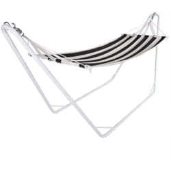 Detex® Hamac en tissu avec support 274x82cm hamac suspendu sur pied pliable capacité de 150kg 1 personne exterieur jardin Noir