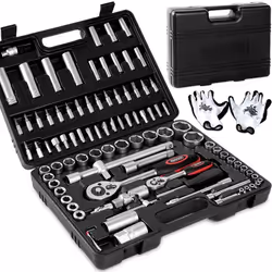Monzana  Mallette à outils • jeu de douilles • 94 pièces  Acier au chrome vanadium • kit doutils avec gants de travail  set