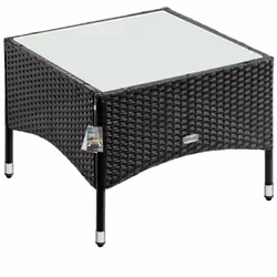 Table d’appoint en polyrotin noir - DEUBA - Carré - Meuble de jardin - Plaque en verre - Résistant aux UVs