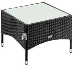 Table d’appoint en polyrotin noir - DEUBA - Carré - Meuble de jardin - Plaque en verre - Résistant aux UVs