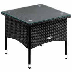 Table d’appoint en polyrotin noir Table basse 50x50x45cm avec plaque en verre Table de jardin en résine tressée