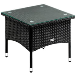 Table d’appoint en polyrotin noir Table basse 50x50x45cm avec plaque en verre Table de jardin en résine tressée