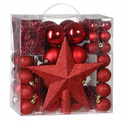 Lot de 77 boules de Noël Décorations pour sapin en plastique robuste Décoration de Noël intérieur extérieur Rouge