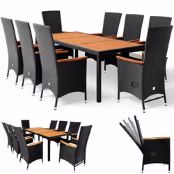 Salon de jardin en polyrotin noir crème Ensemble table et chaises avec coussins Ensemble de jardin 8 personnes