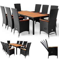Salon de jardin en polyrotin noir crème Ensemble table et chaises avec coussins Ensemble de jardin 8 personnes
