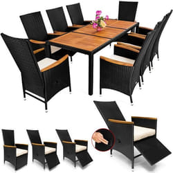 Deuba Salon de jardin Ensemble 8+1 noir polyrotin 2 chaises inclinables table accourdoirs en acacia Meuble mobilier
