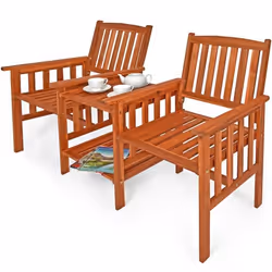 Banc de jardin 2 places en bois dacacia avec table et accoudoirs - DEUBA