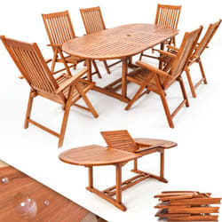 Casaria® Ensemble de salon de jardin Vanamo 1 table extensible type papillon 6 chaises bois d'eucalyptus certifié fsc®