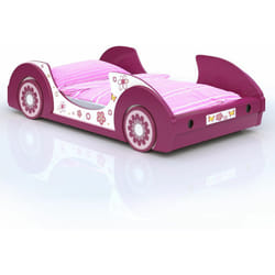 Lit voiture rose 'Butterfly' Motifs fleurs Lit fille avec Sommier lattes 90x200 cm