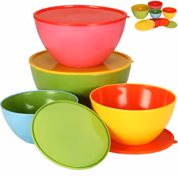 Lot de 4 bols avec couvercle saladiers cuisine empilables en plastique - 4 tailles