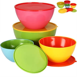Lot de 4 bols avec couvercle saladiers cuisine empilables en plastique - 4 tailles