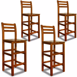 4x Tabourets de bar 75 cm Chaises haute de bar en bois avec dossier repose-pieds Tabouret de bistrot Cuisine salon exterieur