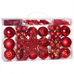Lot de 66 boules de Noël Décorations pour sapin en plastique robuste Décoration de Noël intérieur extérieur Rouge