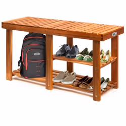 Banc étagère à chaussures 3 niveaux Meuble de rangement en bois dacacia 45 x 87 x 25 cm entrée salon salle de bain