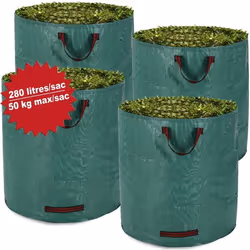DEUBA Lot de 4 sacs de jardin - 280 litres charge max. 50kg Poignées ergonomiques