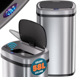 Poubelle automatique en acier inoxydable 58 litres argent Poubelle de cuisine avec support de sac Capteur de mouvement