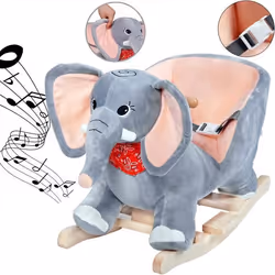 Eléphant à bascule - DEUBA - Siège avec ceinture de sécurité - Peluche douce - Fonction sonore